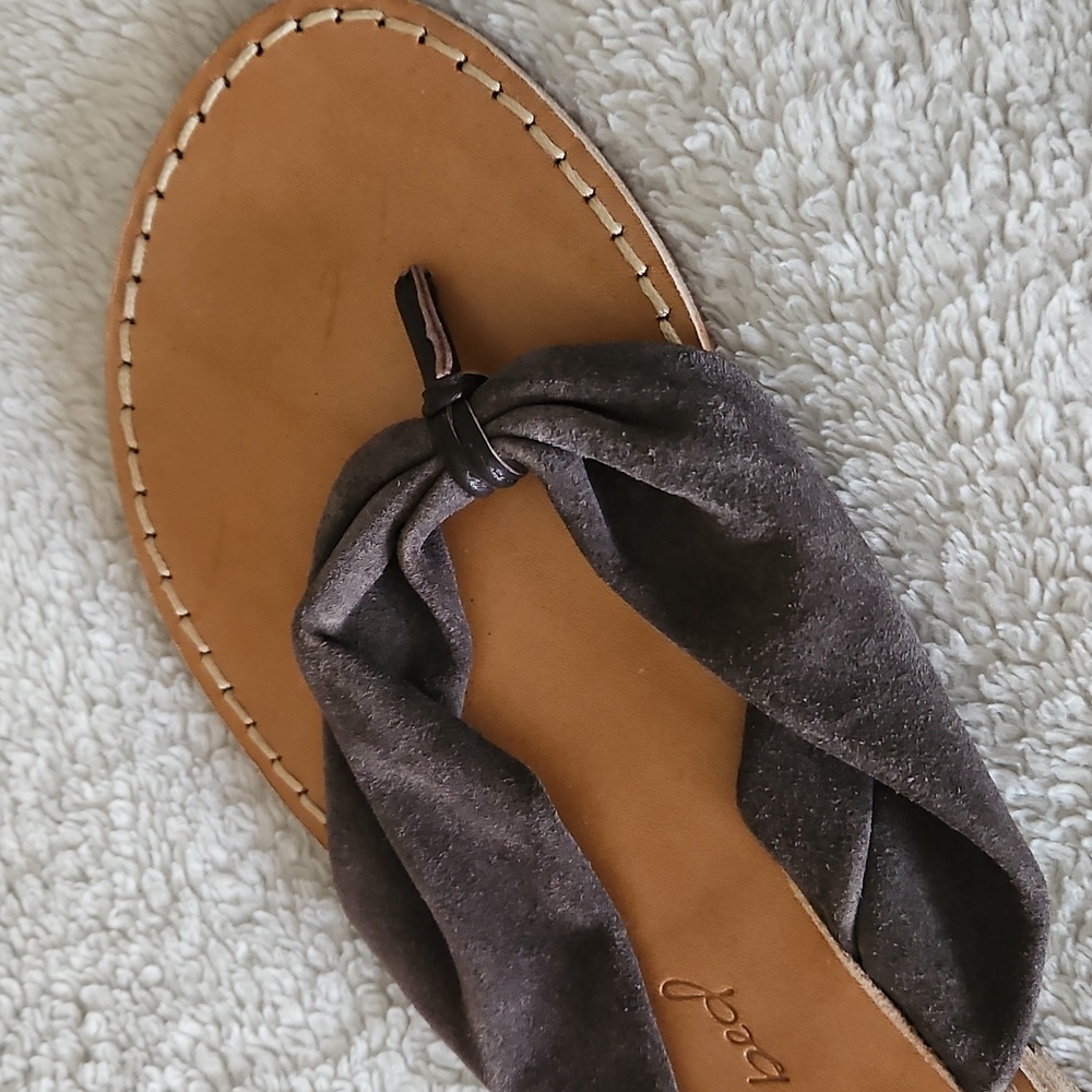 UNSUBSCRIBED Luxury Italian Suede Thong Sandals Stacked Leather Sole Brown Sz 11 - Picture 4 of 9